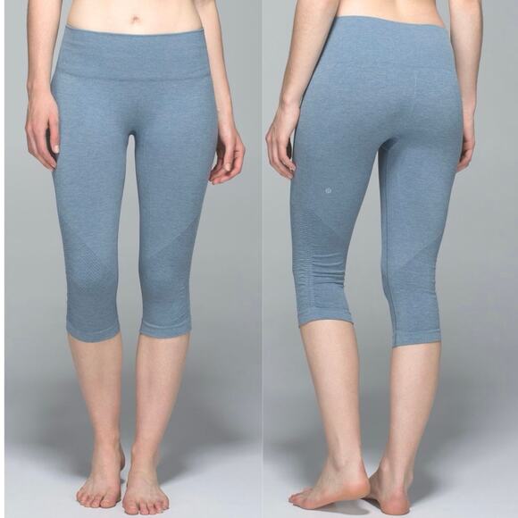 LULULEMON In The Flow Crop II Size 4 Heathered Blue Denim - Picture 1 of 8